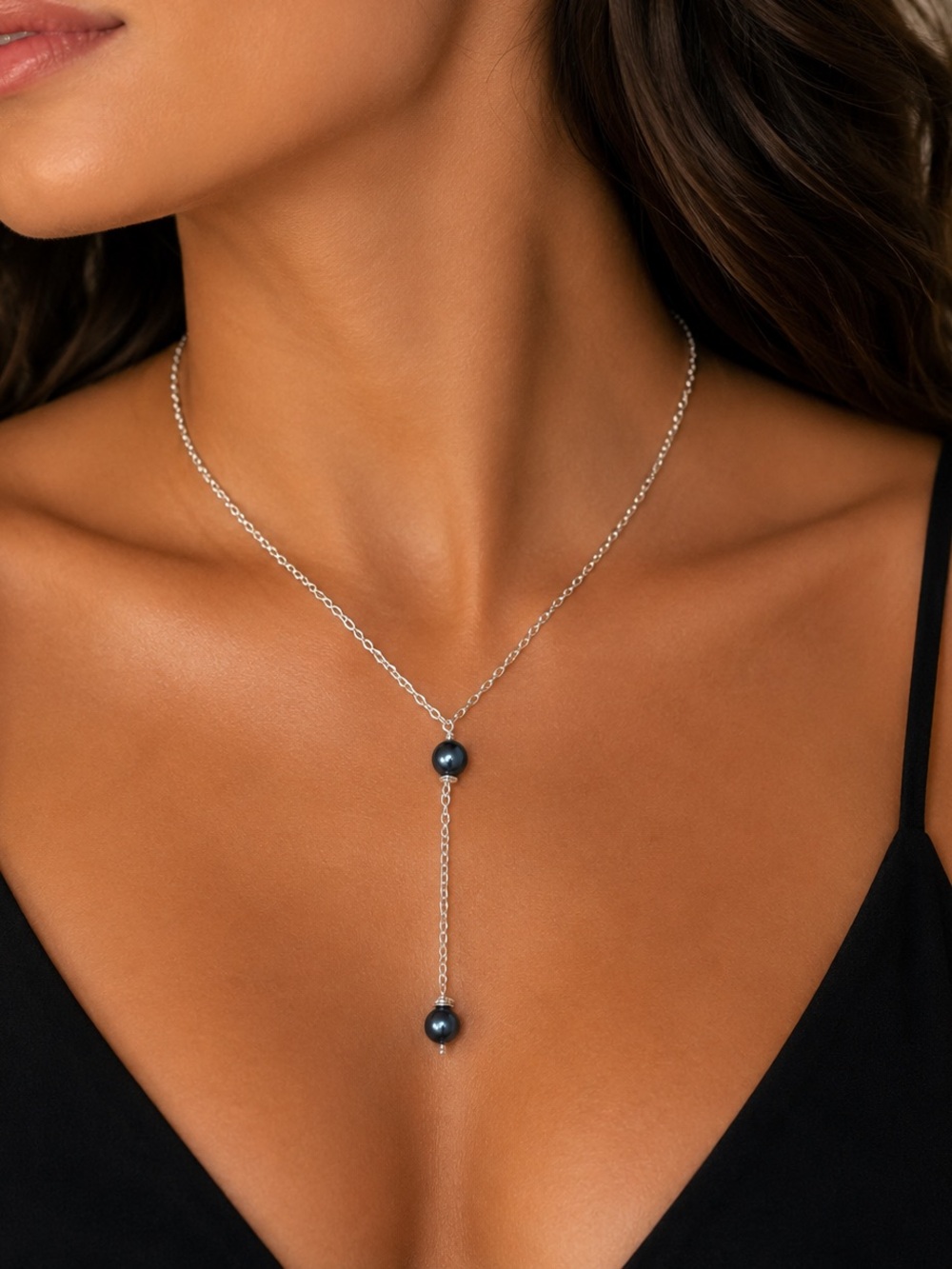 Silver V-neck REAL Saltwater Pearls necklace‼️handmade‼️